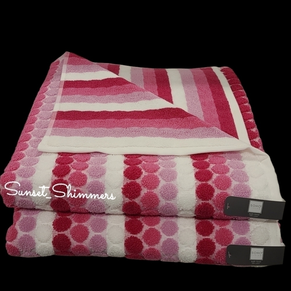 6pc Soho Living Bath Hand Tip Striped Dot Pink Ombre Towel Set New - Picture 7 of 11